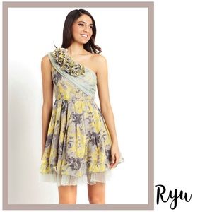 One Shoulder Ruffled Accent Dress